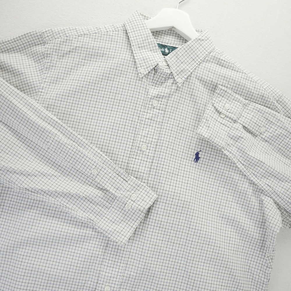 Ralph Lauren Classic Fit Tattersall Shirt Mens 16.5 34/35 White Blue Black Check